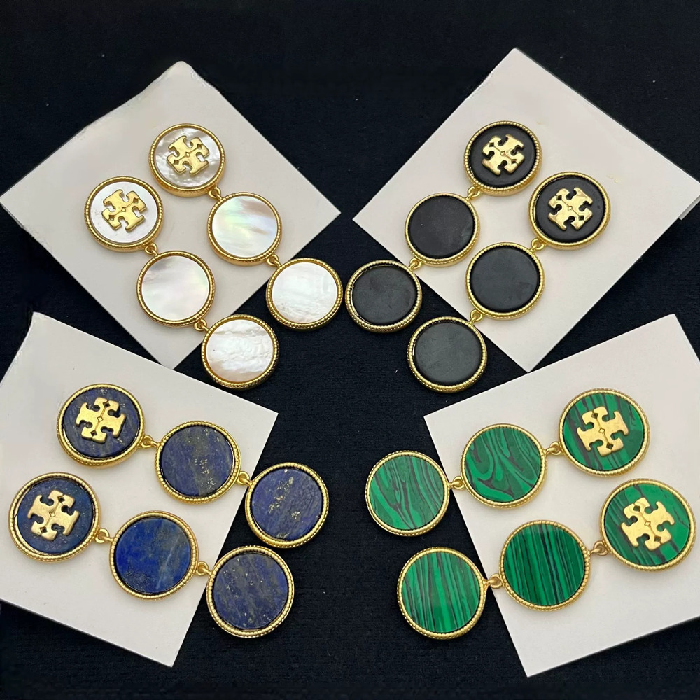 Tory Burch Geometric Circle Inlaid Enamel Metal Drop Earrings